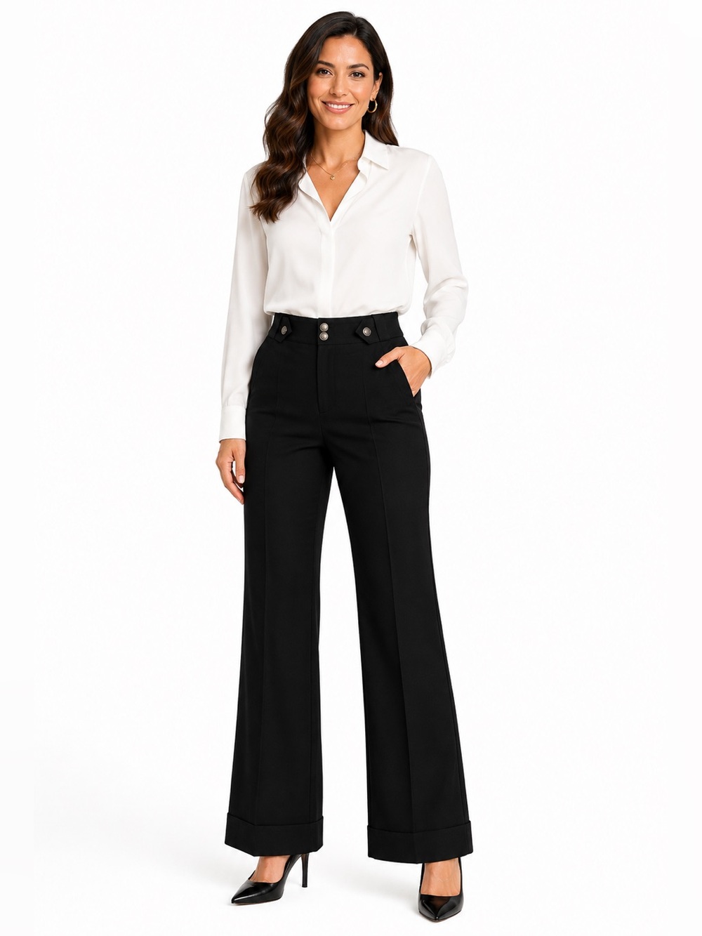 Club Monaco Black High-Rise Wide Leg Cuffed Pants